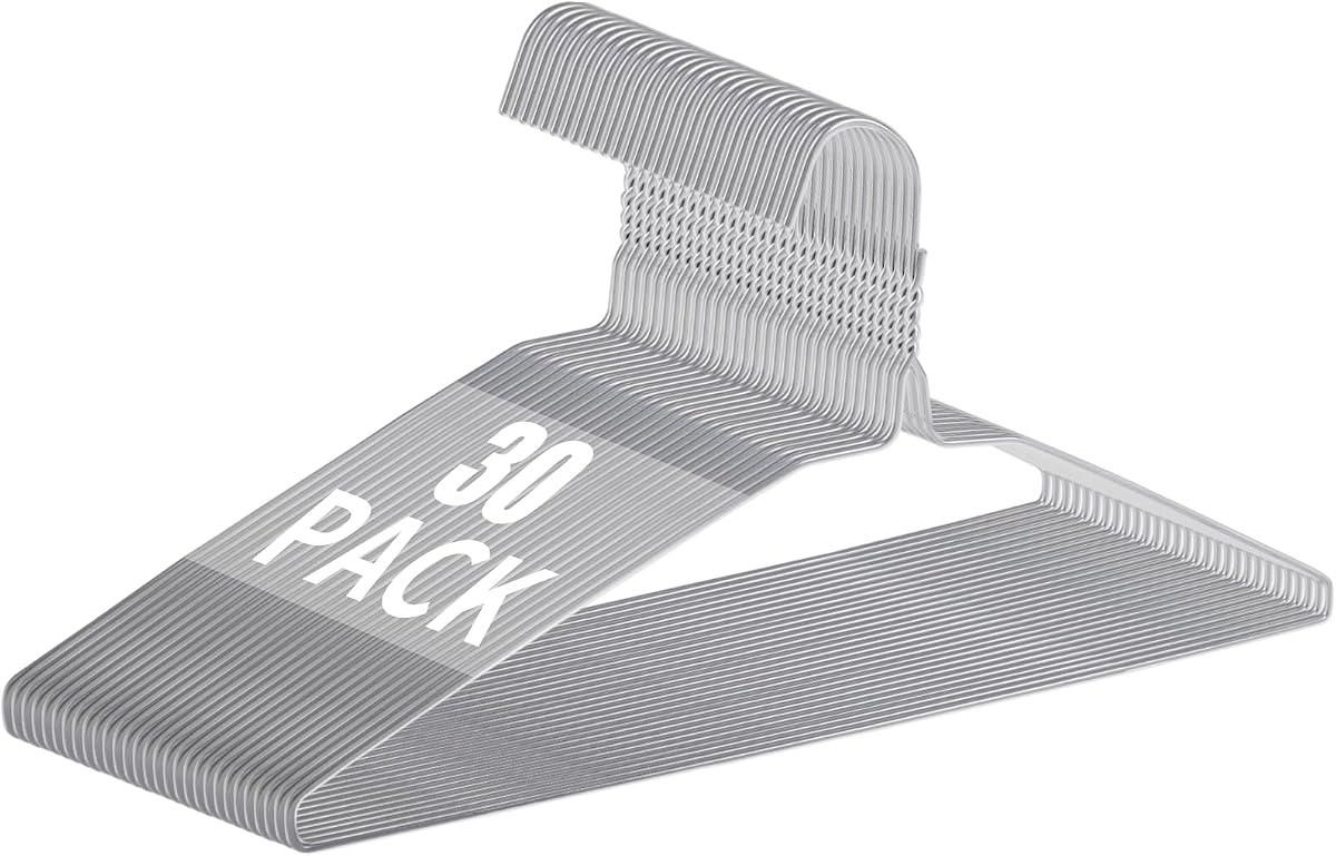 30 Pack Metal Wire Hangers Bulk 15.9 Inch 13 Gauge Dry Cleaner Hangers | Thin Space Saving Suit Holder for Home Closet Organization and Garment Storage, Silver
