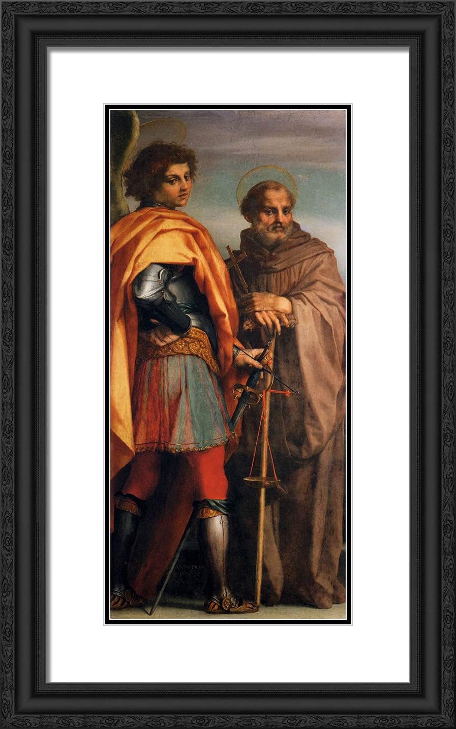 ArtDirect Del Sarto, Andrea 16x24 Gold Ornate Framed Art Print with Double Matting Titled: St. Michael and John Gualbert