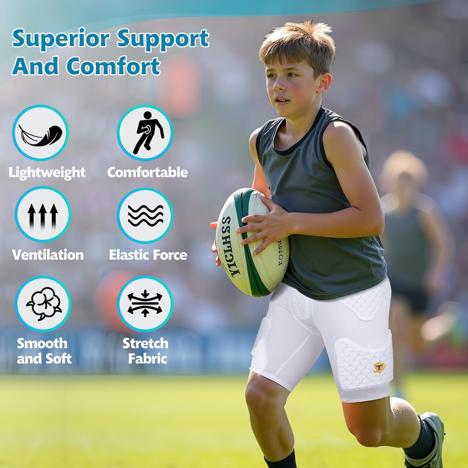 TUOY Youth Padded Compression Shorts Padded Football Girdle 6-Pads Hip Protector - Image 3