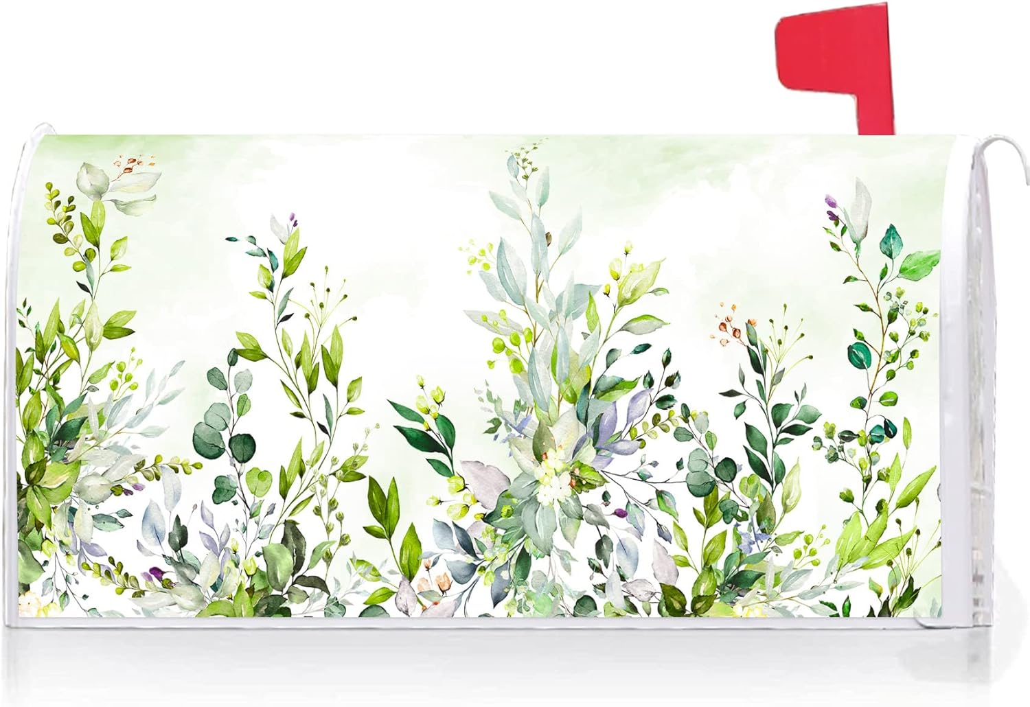 Texupday Watercolor Green Eucalyptus Leaves Decoration Mailbox Cover With Magnetic Strip Spring Summer Daily Mailbox Wraps Post Letter Box Cover Standard Size 21" X 18" for Garden Outdoor Yard Decor