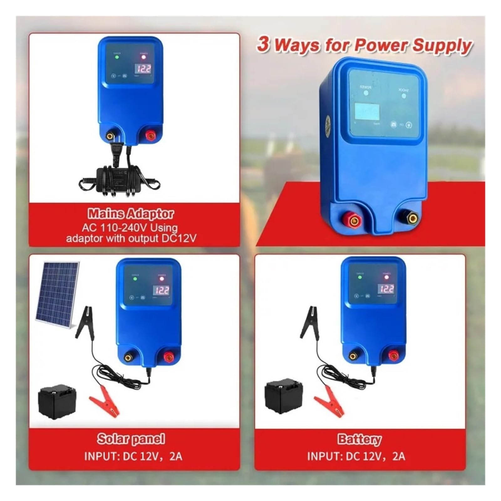 Pastor Electrico, Energizador de cerca eléctrica 1.5J 10KM Cargador de cerca OEM Controlador agrícola portátil Energizadores de cerca eléctrica de CA