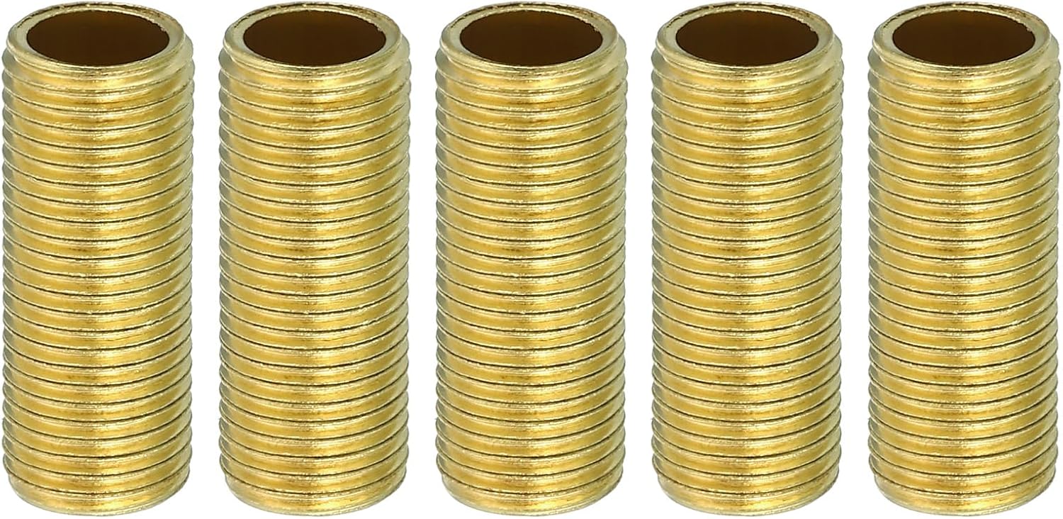 PATIKIL M10 Fine Thread Lamp Pipe, 5 Pack 35mm Threaded Hollow Tube Adapter Brass Coupler Connector Pipe Fitting