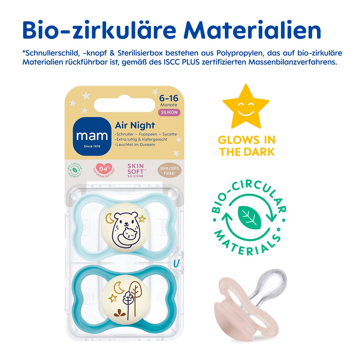 Succhietti Air 6 silicone bio-circolare conf. Doppia verde/grigio - Mam - Préna