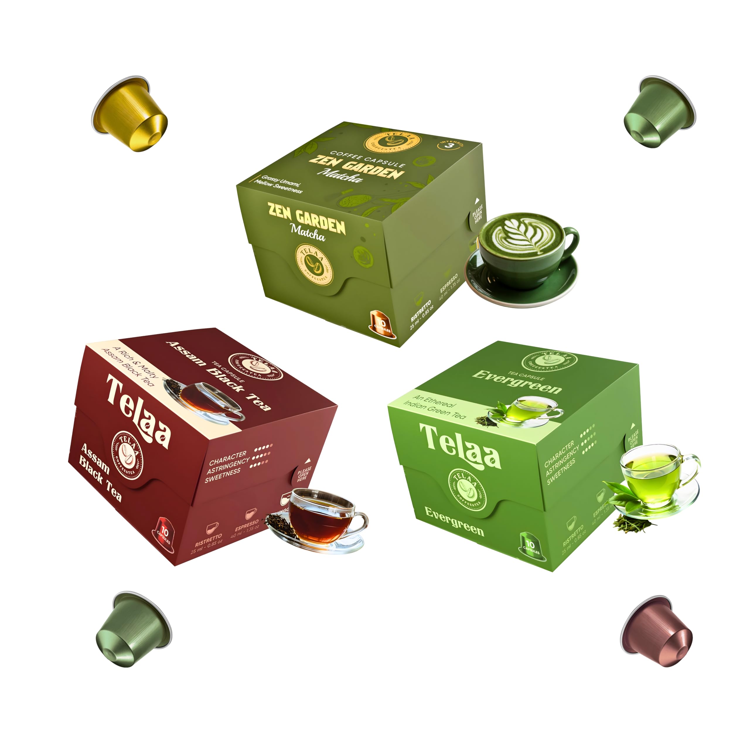 Telaa 30 Espresso Compatible Tea Capsules – Premium Japanese Matcha, Black & Classic Green Tea Combo, Antioxidant-Rich Easy Brew Pods for Espresso Original Line Machines-image-9