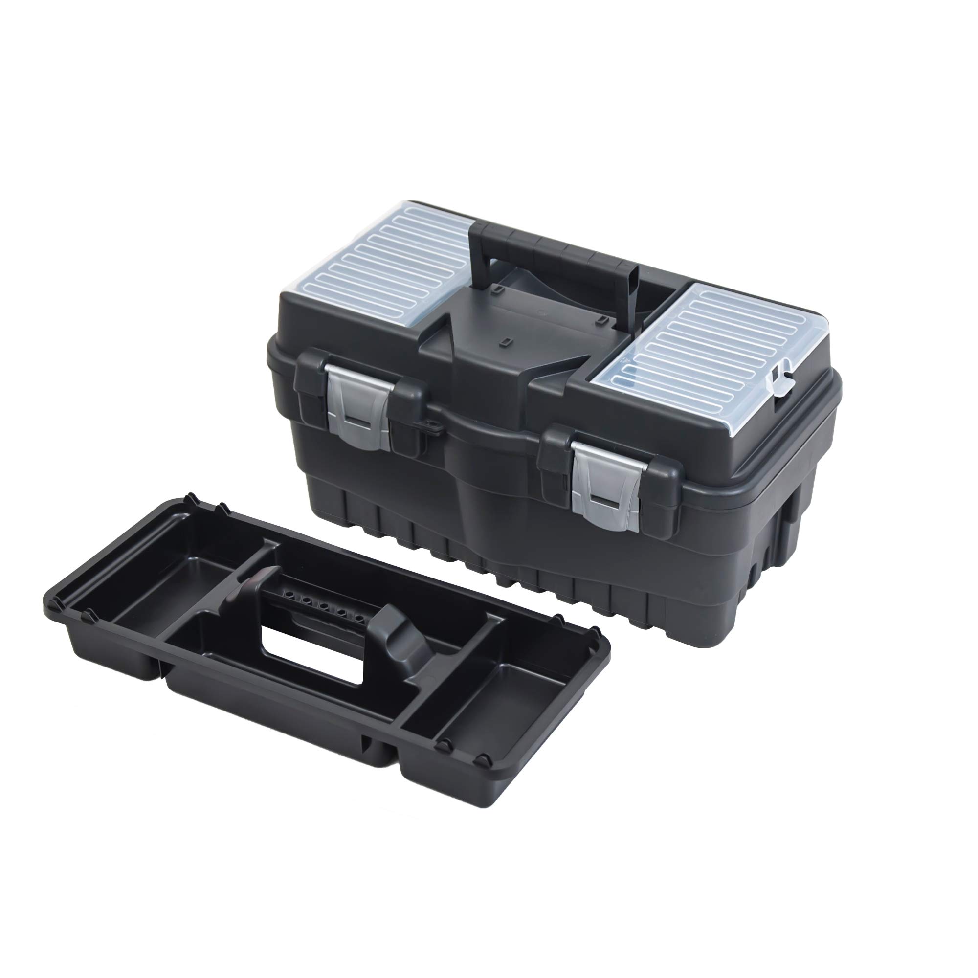 Urbnliving Black Large Plastic Toolbox Chest Professional Lid Storage Compartment Tools (500)