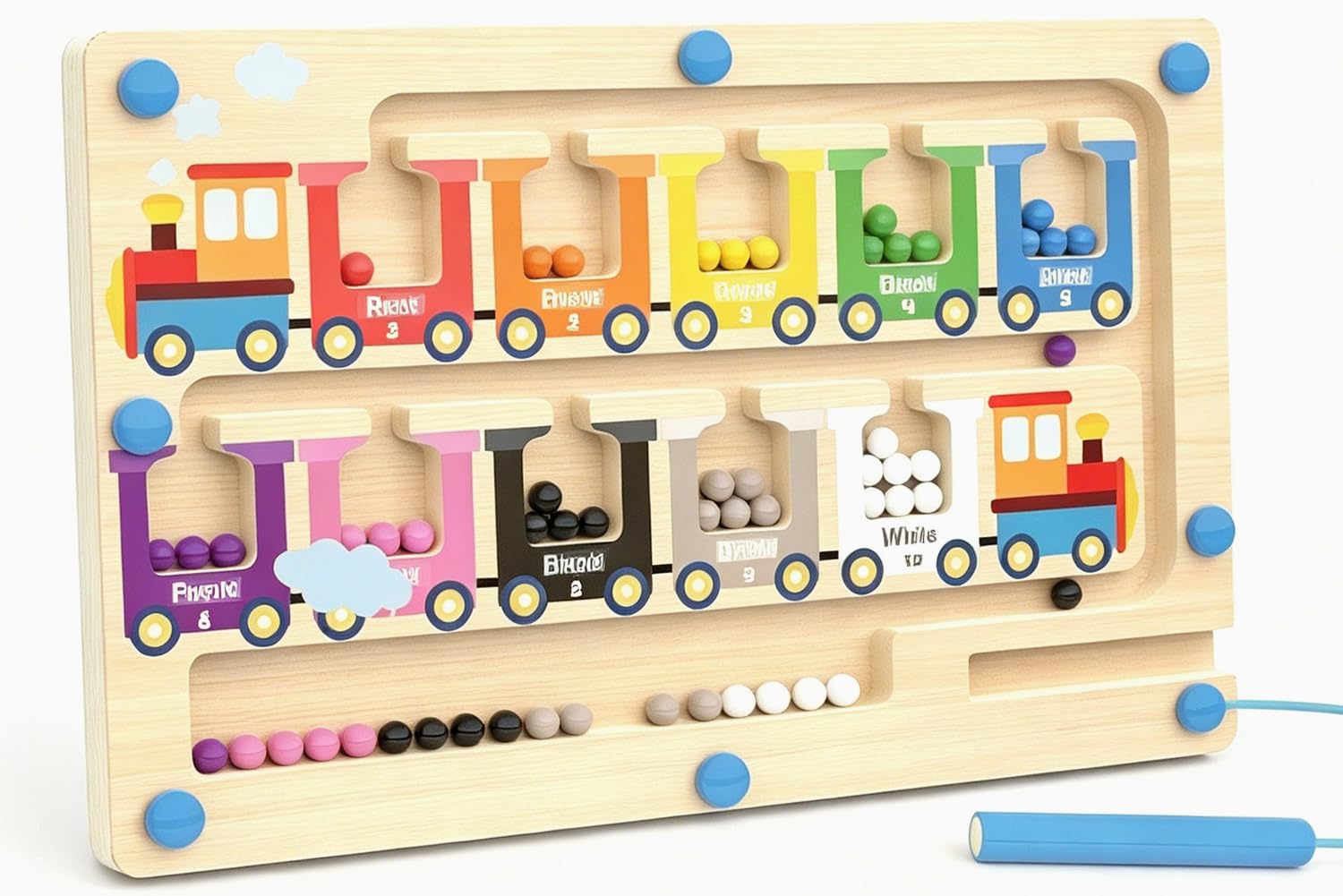 Montessori Magnetic Color and Number Maze, Montessori Toys for Kids Toddler, Wooden Magnetic Balls Board Puzzles, Fine Motor Skills Learning Toys for Toddlers, Kids, Boys and Girls-D