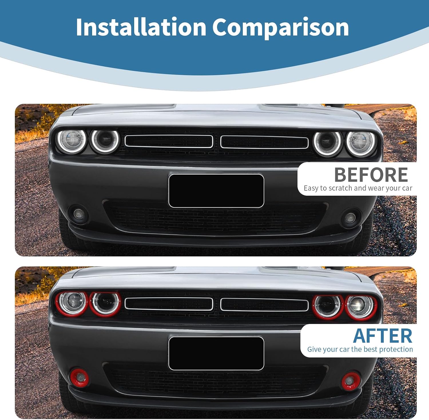 for Challenger Headlight Cover Fog Light Trim Fit for Dodge Challenger 2015 up Red Exterior Accessories 6pcs