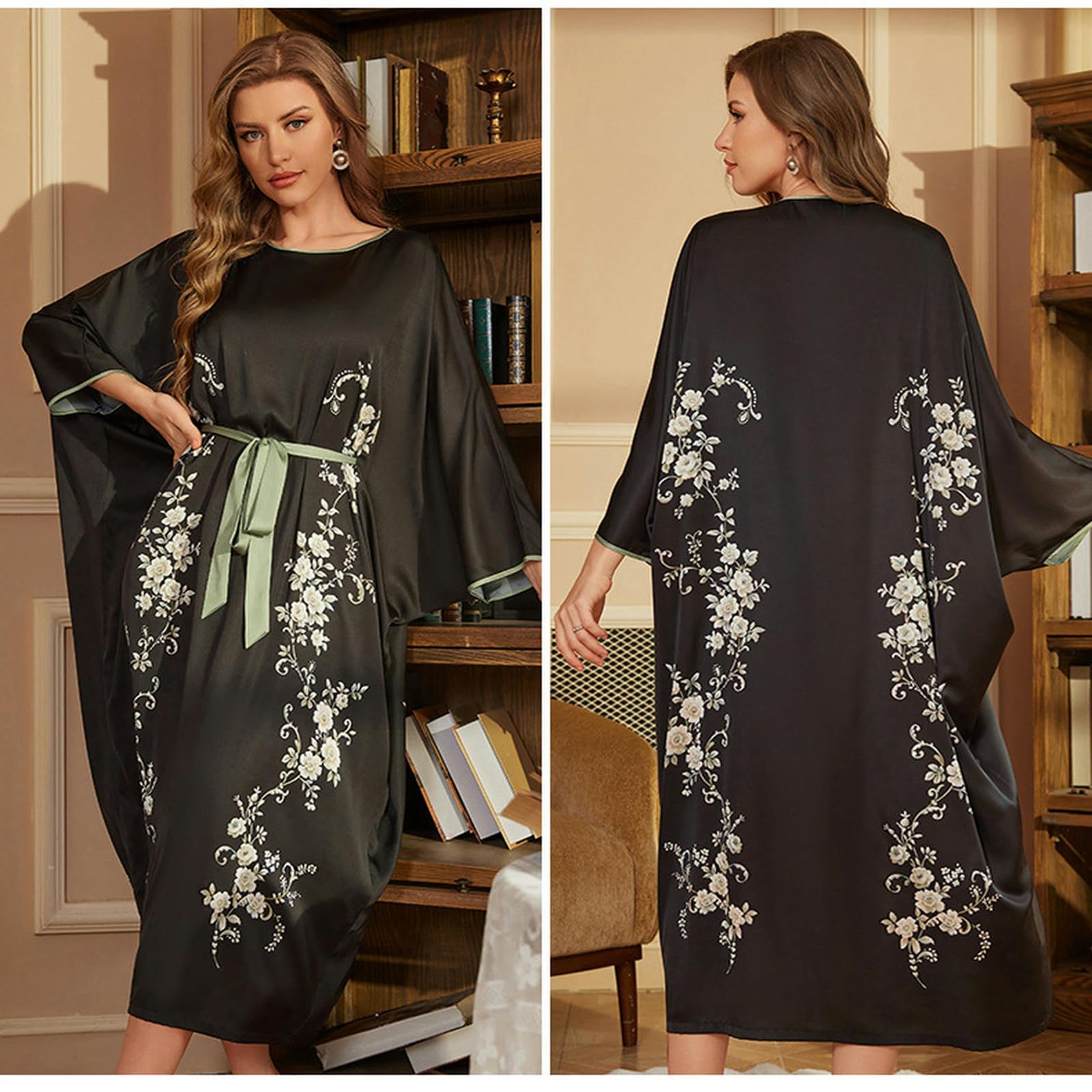Pigiama Donna Camicie da Notte E Camicie da Notte in Raso da Donna - Pigiami A Maniche Lunghe Primaverili E Autunnali, Indumenti da Notte alla Moda E Comodi per Le Donne-Un-Una Taglia