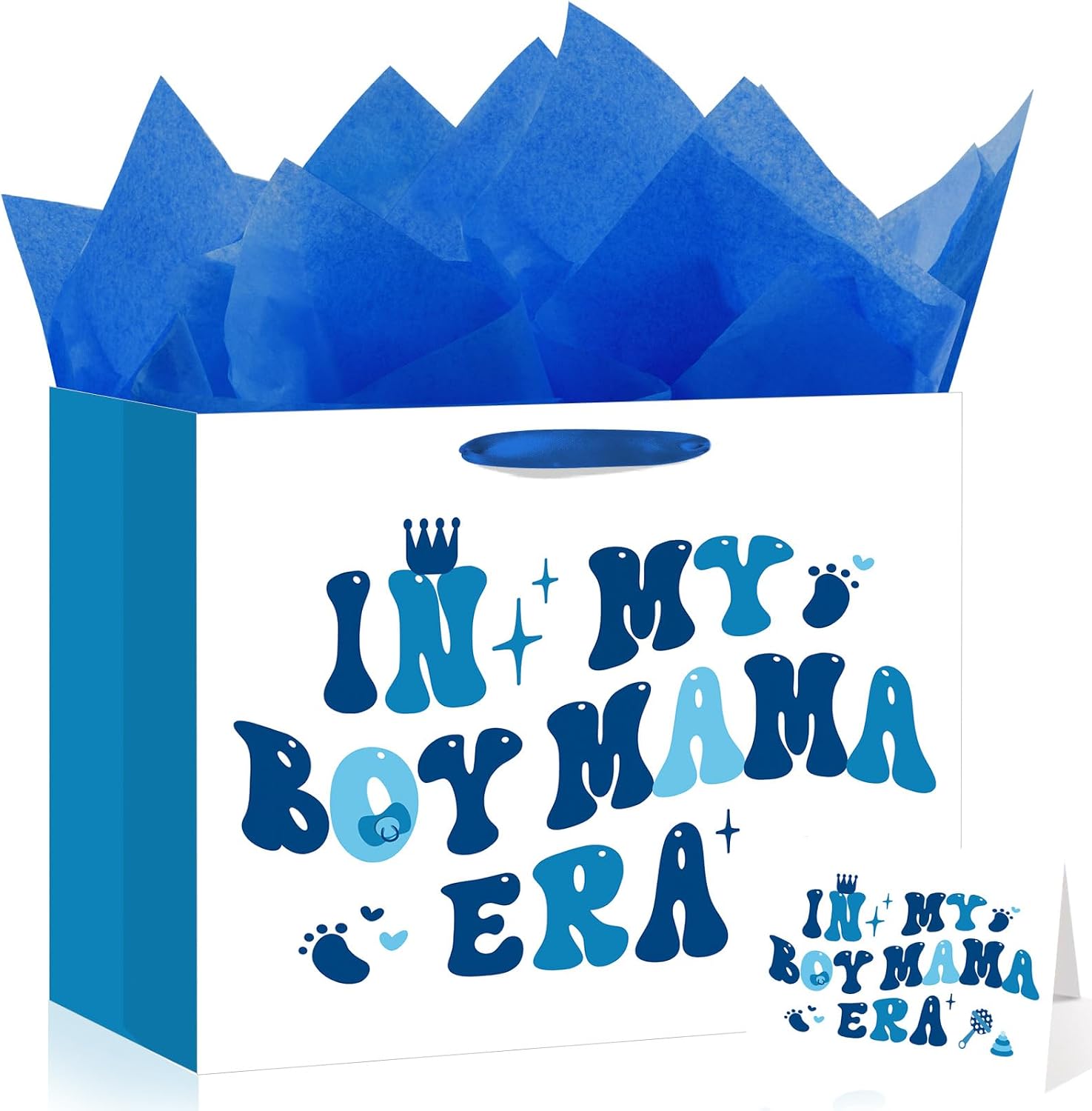 bigniuzi Medium Baby Boy Gift Bag with Tissue Paper for New Mommy, Boy Mama Gift Wrap, Pregnancy Gift for Expecting Moms, First Time Mom To Be Gifts for Besties, First Mothers Day Gifts for New Moms