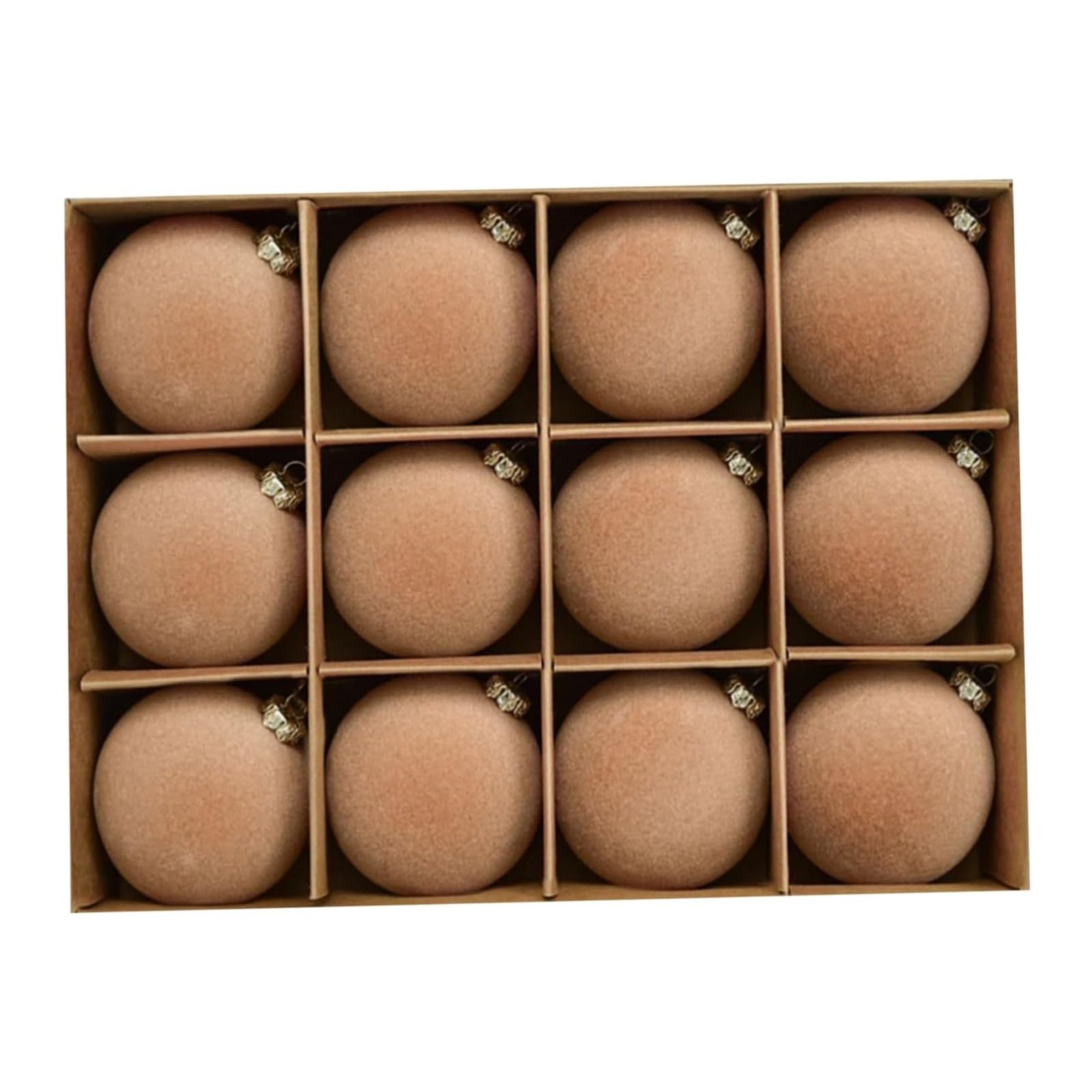 Maritown A-Khaki 12Pcs Velvet Christmas Baubles 6Cm Flocked Shatterproof Velvet Baubles Plastic Xmas Ball Decorative Hanging Ornaments For Christmas Tree Decorations (, 6Cm)
