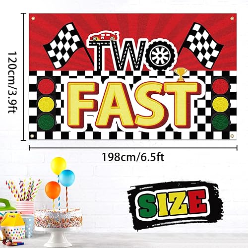 Miniatura 2 de Cartel grande de carreras con dos carros de carreras  Fondo fotopropulsado de pared para el hogar de bienvenida al segundo cumpleaños, decoración de