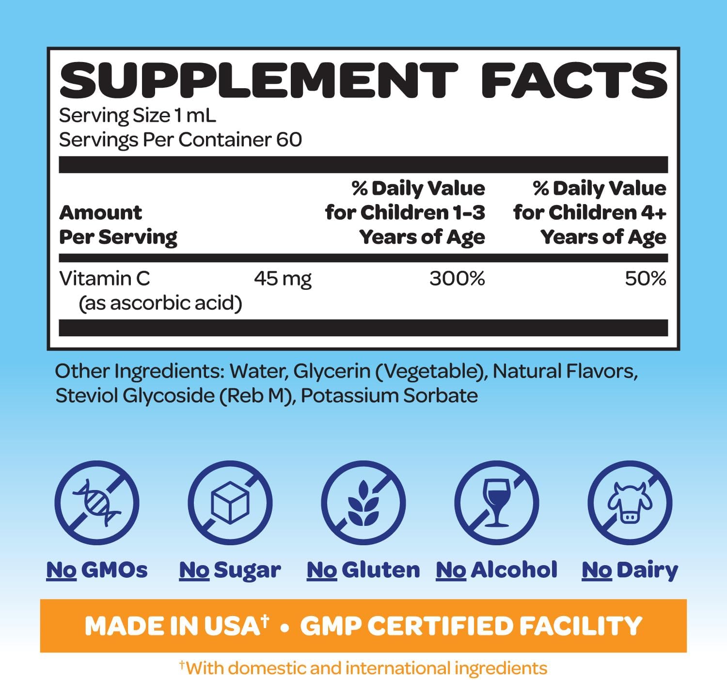 Smurfs Liquid Vitamin C for Kids Immune Support | High Strength Kids Vitamin C Drops | Ages 1 & Up | Vegan Non-GMO & No Artificial Flavors or Colors | No Added Sugar | Orange Flavor | 60 Servings - Image 3