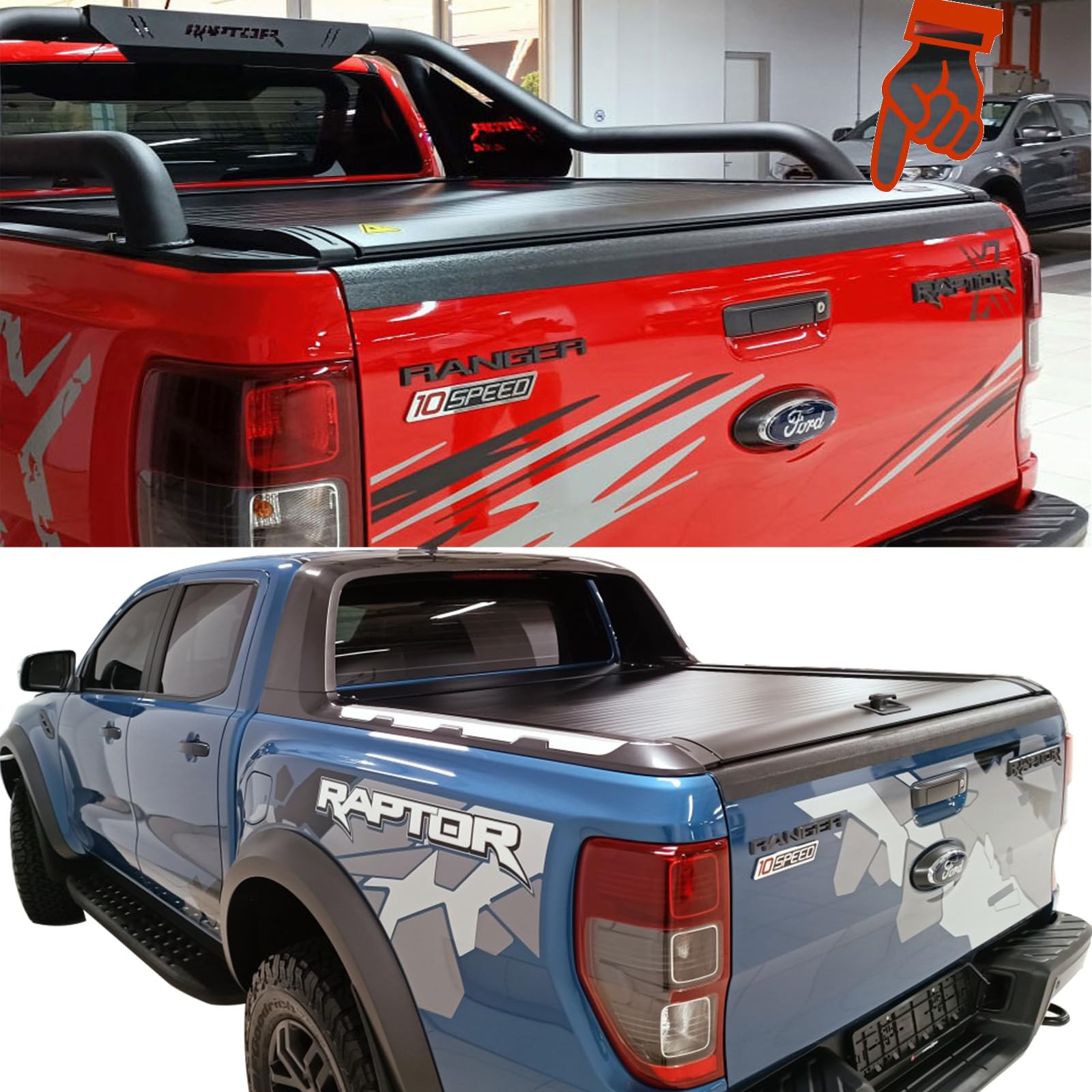 Protector de portón de Carga para Ford Ranger 2012-2022 Raptor Wildtrak XL XLT Limited Tremor T6 T7 T8 Cubierta del portón Trasero ABS Protección para portón Trasero
