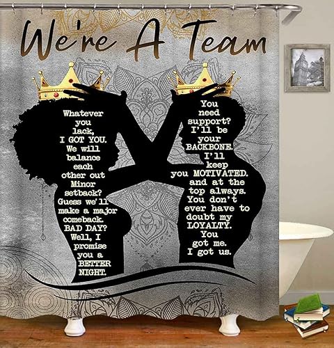 Miniatura 3 de Fashion&Man OLEBETY - Juego de 4 cortinas de ducha afroamericanas, románticas para pareja, negro, reina y King, corona dorada, mandala, gris, flores
