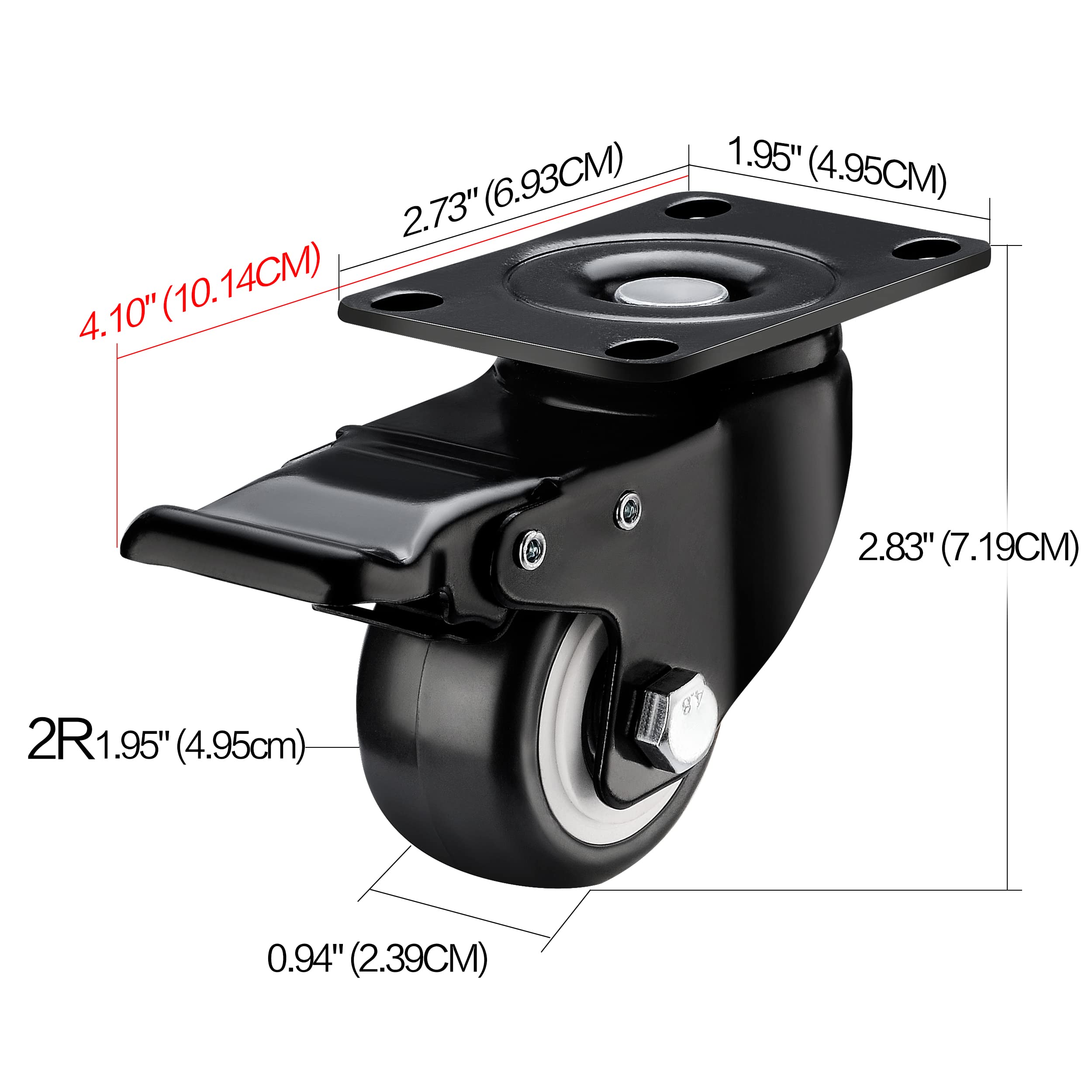 Tactzen Caster Wheels, Casters Set of 4 Heavy Duty,No Noise Locking Casters with Polyurethane (PU) Wheels,Swivel Plate Casters for Furniture and Workbench Locking Casters. (4, 2 inches)