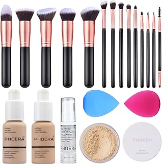 PHOERA Foundation, Full Coverage Foundation, PHOERA Primer, PHOERA Powder, 14 Pcs Makeup Brushes for Foundation Powder Con...