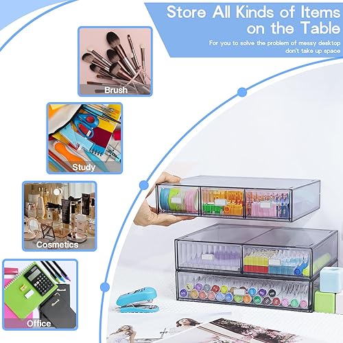 Miniatura 5 de Organizador de escritorio apilable de 3 niveles con 6 cajones, caja de almacenamiento de escritorio de plástico, almacenamiento de maquillaje