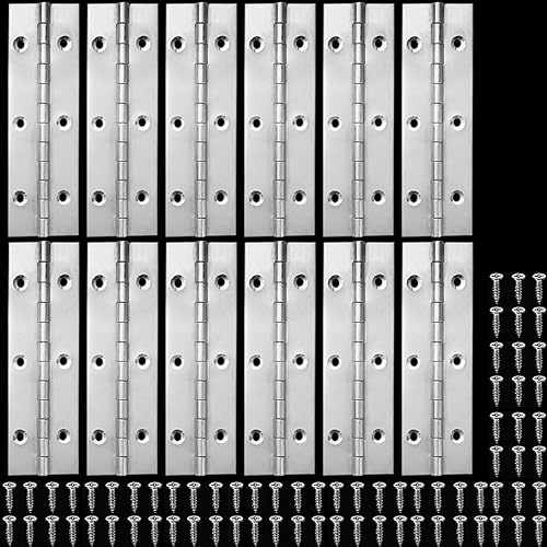 Paquete de 12 bisagras de piano de 6 pulgadas, bisagra continua de acero inoxidable de 1.2 pulgadas de ancho abierto con agujeros, bisagras de