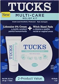 Multi-Care Hemorrhoids Relief Kit, 40 Witch Hazel Pads & 0.5 oz Cream (Pack of 2)