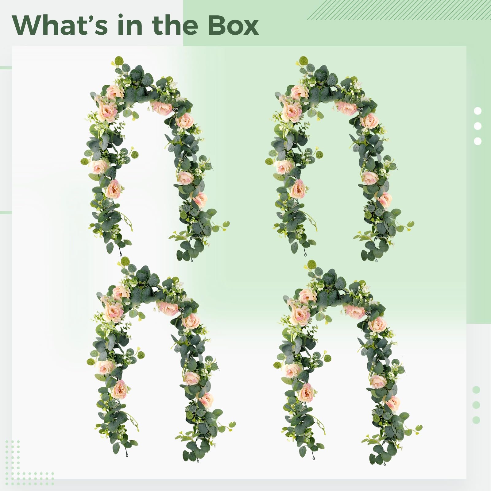 3 Stück Rosen-Girlande, 180 cm lang, künstliche Eukalyptus-Ranken mit üppigem Grün und realistischen Adern, biegsame Blumengirlande für Hochzeit, Heimdeko, Party-Hintergründe