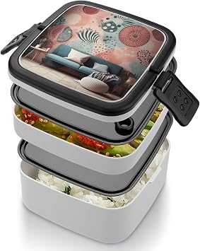 Bento Box Adult Lunch Box Lunchable Food Container with Utensil Modern Style House Lunchbox Leak-Proof Lunch Containers Double Layer Bento Box for Dining Out Work Picnics Travel