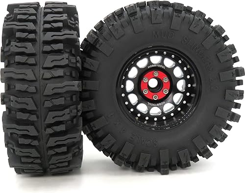 Miniatura 5 de HOBBYSOUL RC 2.2 Mud Slingers Neumáticos de 4.882in y 2.2 Beadlock Ruedas ajustables 4 Offsets Rims Negro Ajuste para RC Mud Crawler Trail Gen8