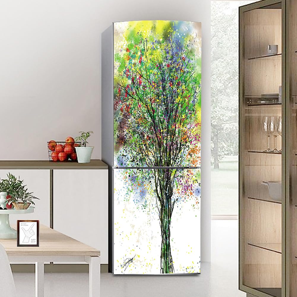 Fridge Stickers, Fridge Sticker Full Covering Door Covers Skins Wall Stickers for Kitchen Decal, Colored Tree(S: 60x150 cm)