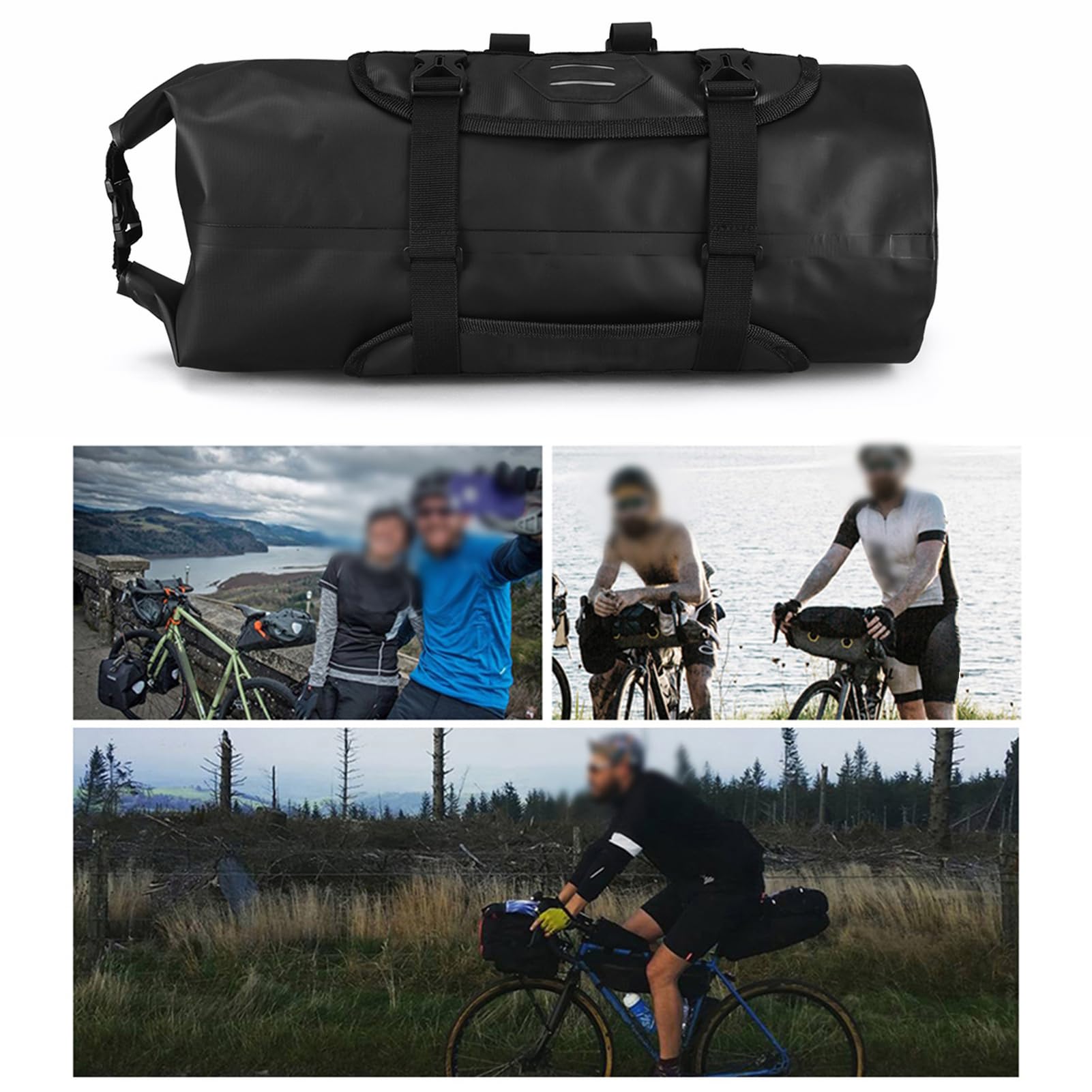 Lixada Wodoodporna torba rowerowa Mountain Road MTB rowerowa przednia rama kierownicy pannier sucha torba z regulowanym zamkiem błyskawicznym 3L-7L (czarna)