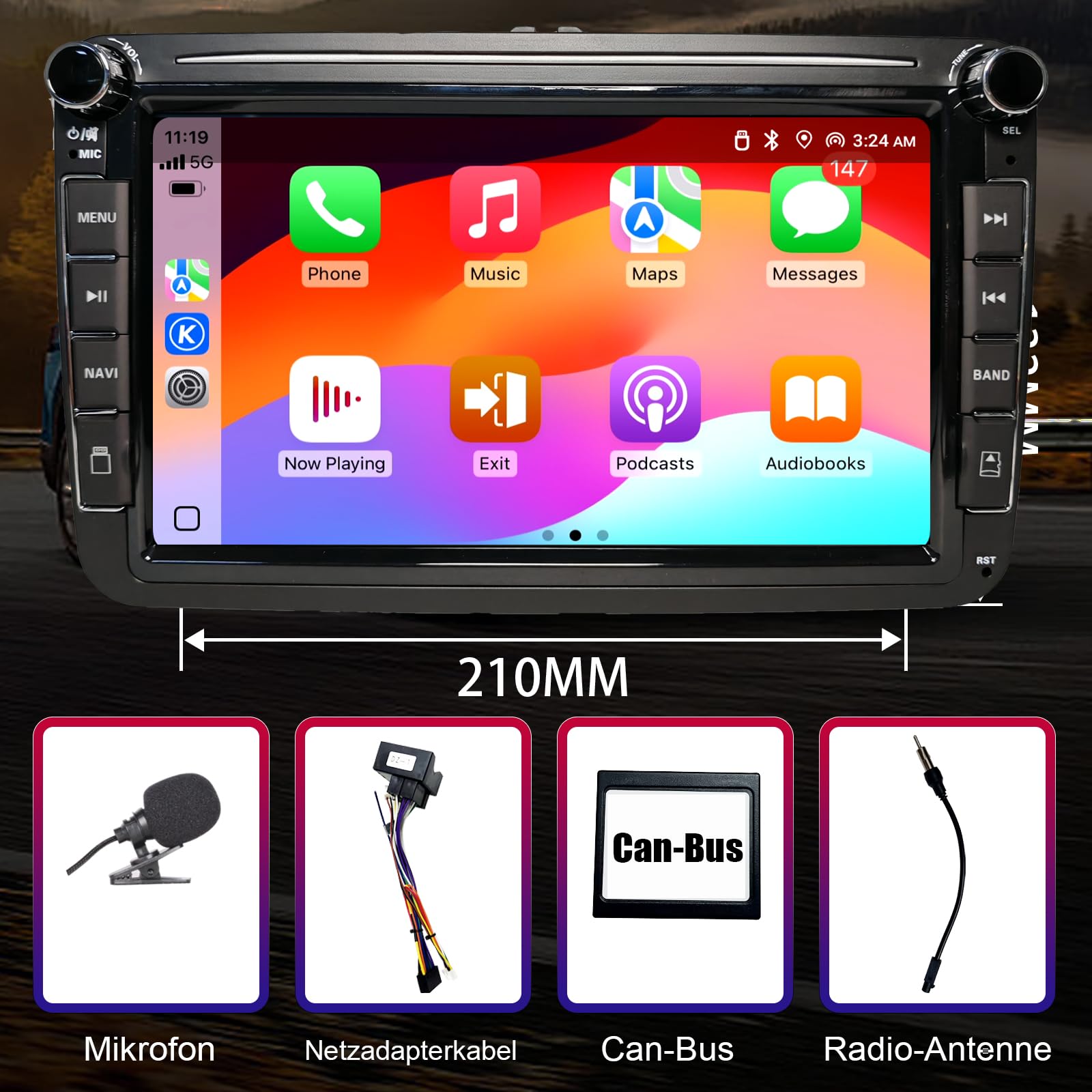 CarPlay Autoradio pour VW Golf 5 6 Passat Jetta Caddy Polo CC Tiguan EOS Touran T5 Skoda, 8 Pouces sans Fil Carplay & Android Auto, Puissance élevée/Bluetooth/FM/AM Radio/USB/DSP/RDS/SWC
