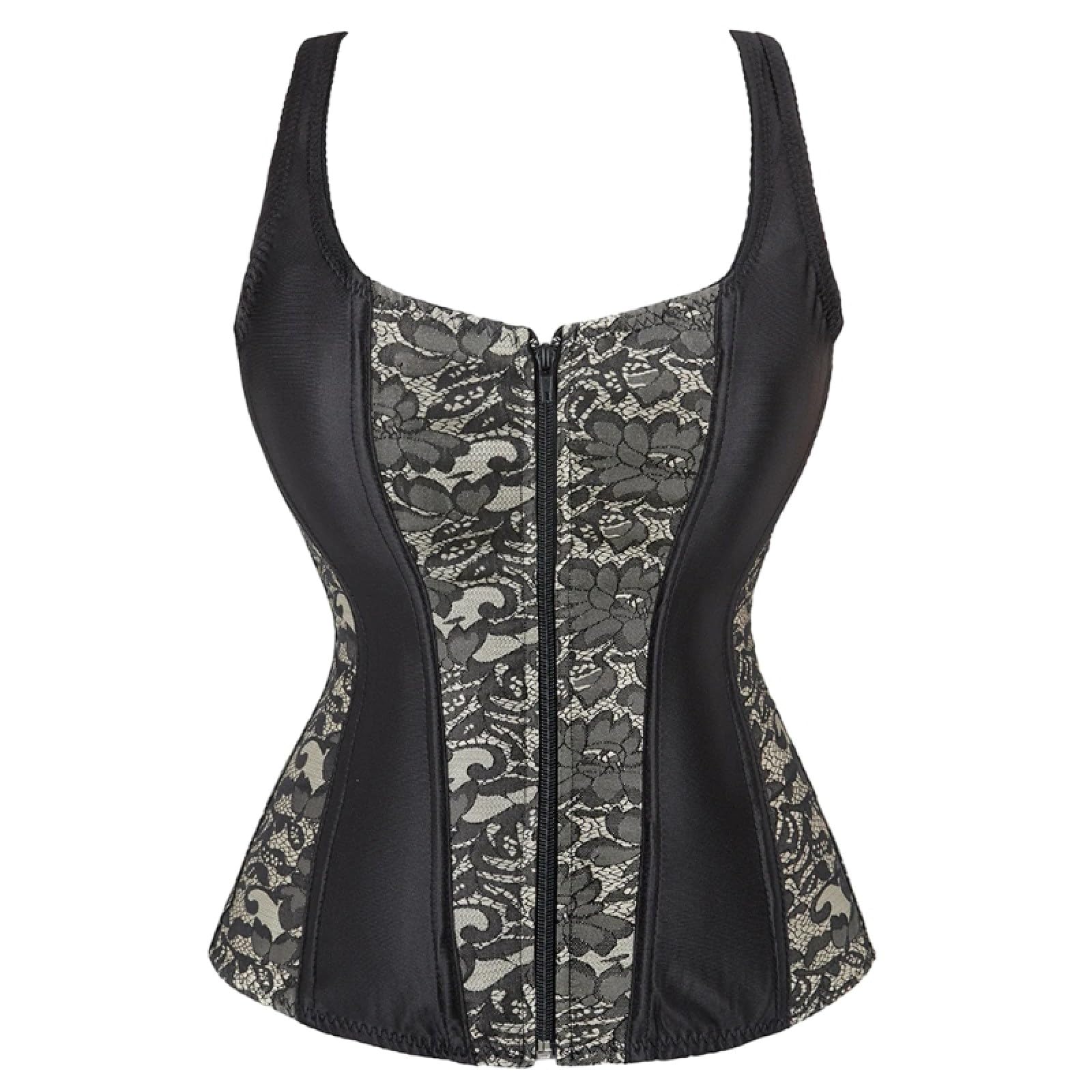 Top a Corsetto Bustier da Donna - Korset Push up Jacquard Floreale Beige Vintage con Spalline, Intimo Modellante per Il Corpo Sottoseno per Allenamento alla Moda