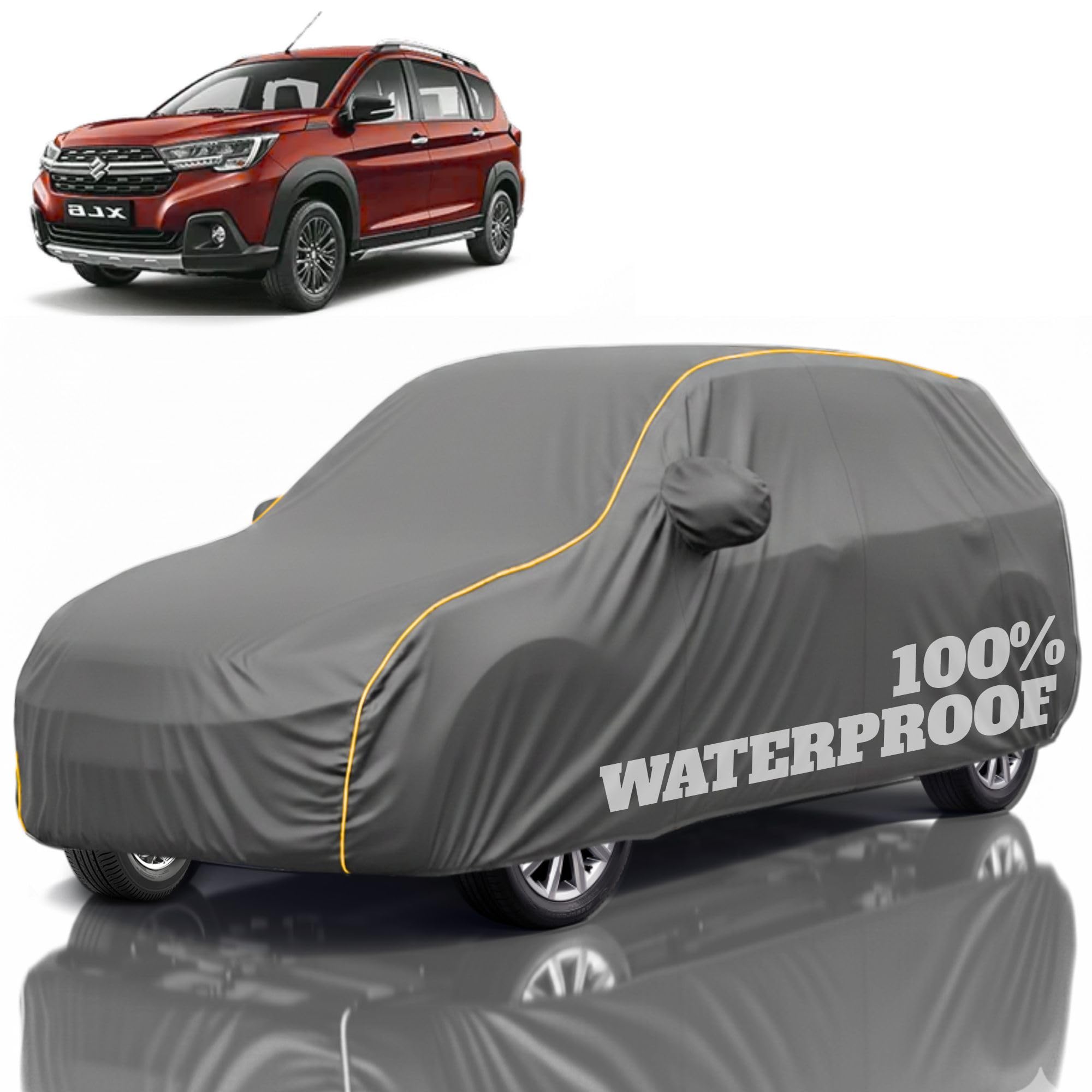 Premium Polyester Car Cover Xl6 All-Weather Protection from Rain, Dust &amp; Sun | UV Resistant Fabric | Full Body Secure Fit for Outdoor &amp; Indoor Parking Grey