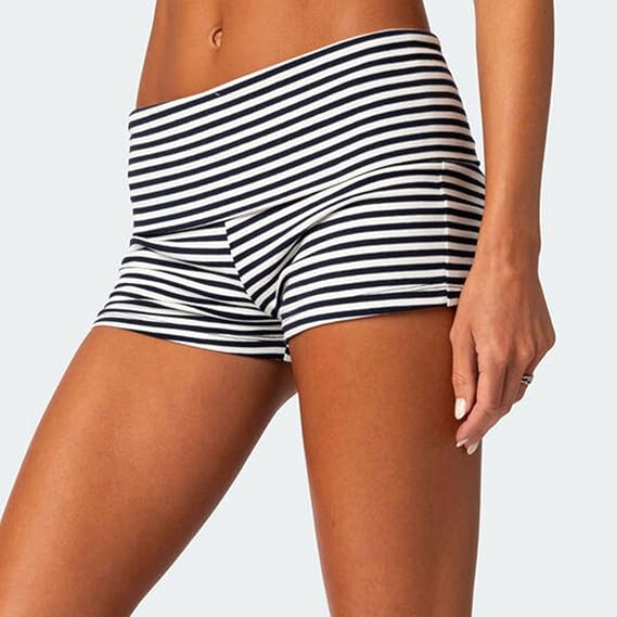 Women Fold Over Mini Shorts Y2K Lounge Pajama Bottoms Low Rise Booty Shorts
