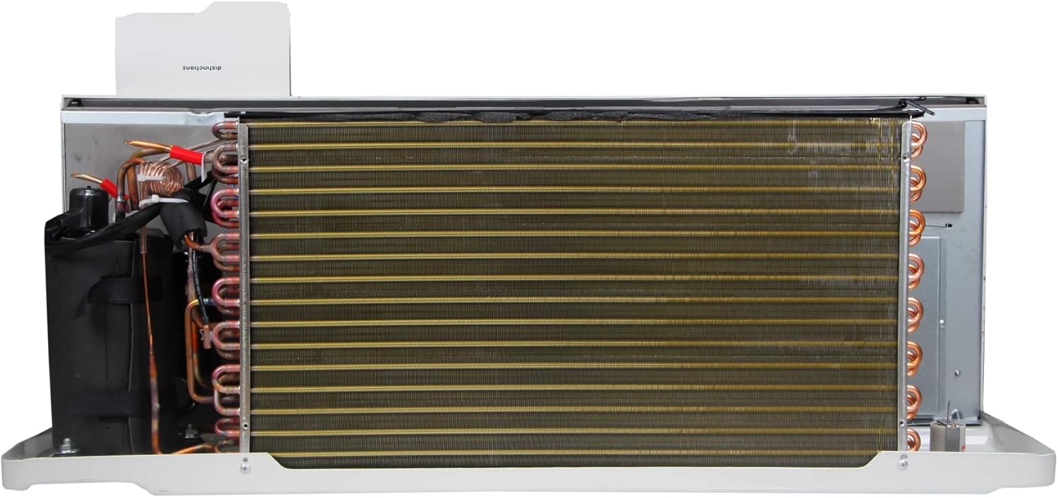 Vidinis view of the Amana PTAC unit, showing the coils and condensate pan.