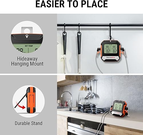 Miniatura 9 de ThermoPro Termómetro Bluetooth para carne de 450 pies con 2 sondas, termómetro digital inalámbrico para horno de barbacoa, termómetro ahumador para