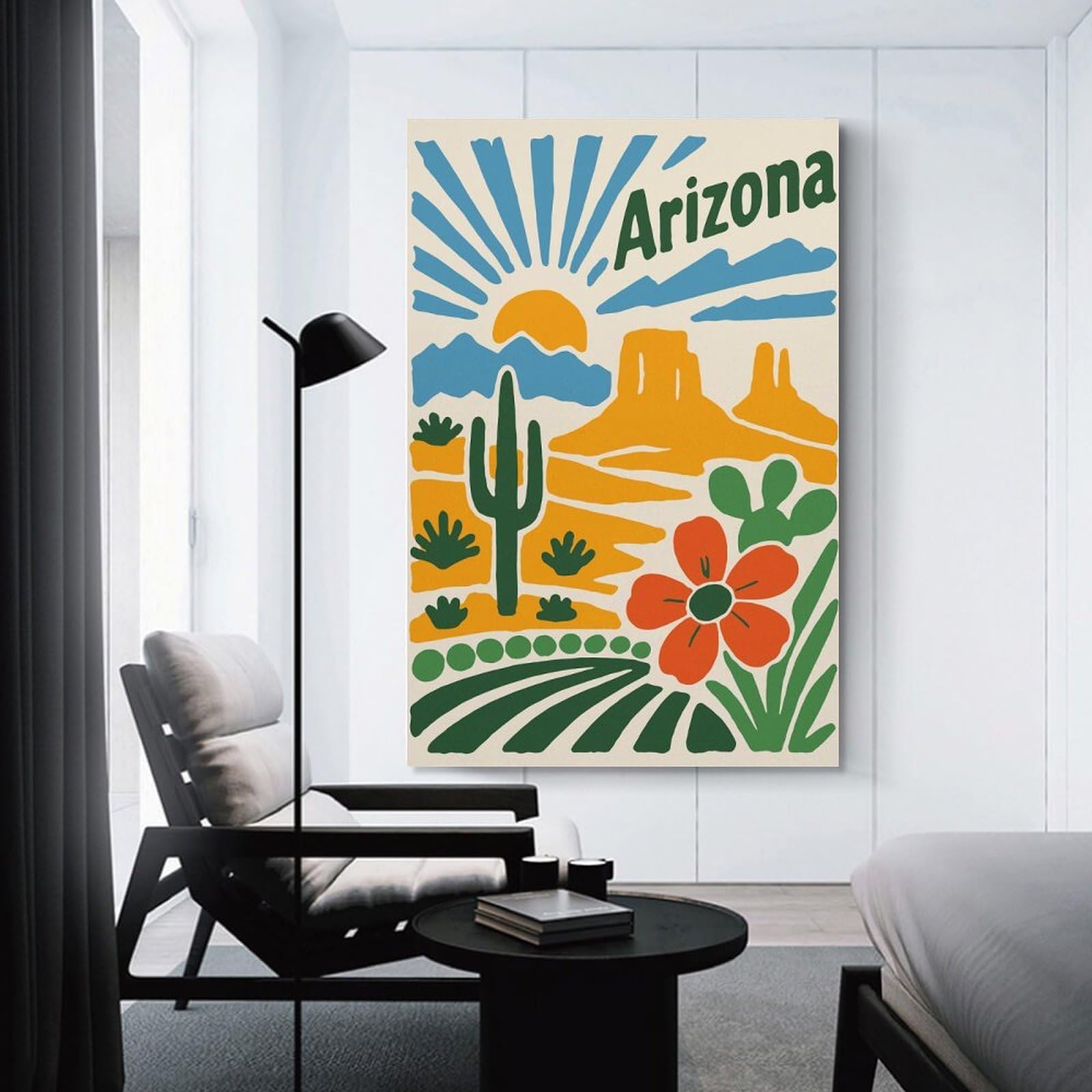 Junmoney Arizona Desert Landscape Illustration Canvas Art Print 16x24inch(40x60cm), for New Homes, Bedrooms Or Workspaces, Gift Idea for Housewarming And Birthdays