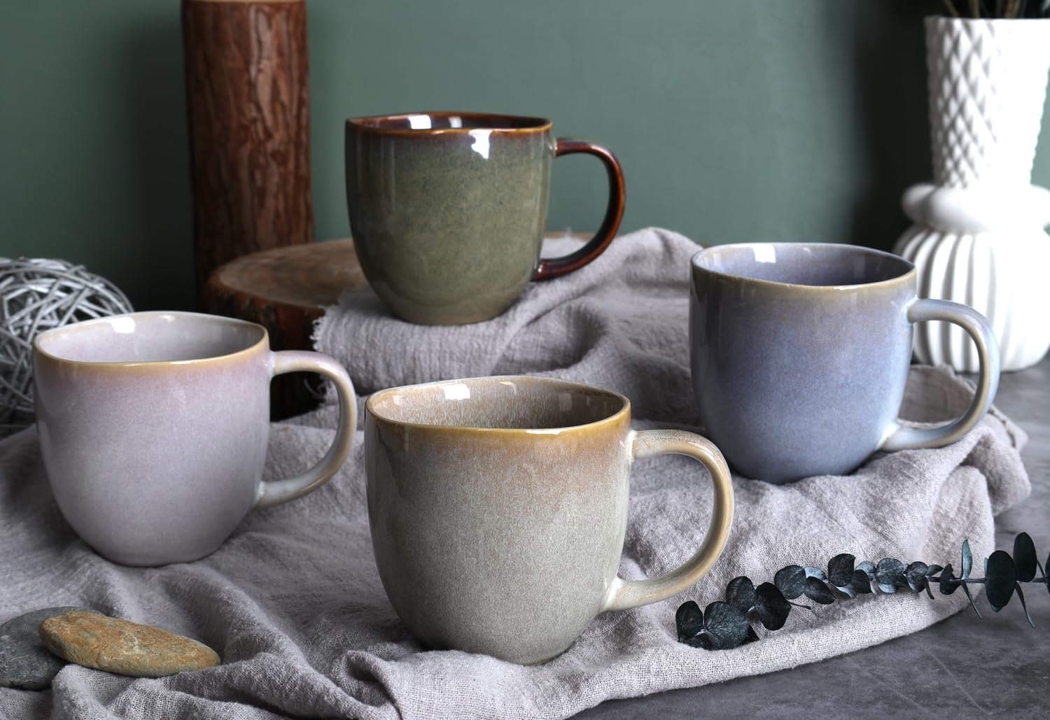 Brigros Wehome - Set da 6 Tazze Colazione in Ceramica, Lavorate a Mano, 6 x 350 ml, Tazze Mug per Colazione, Tazze da Caffè, Tazze Cappuccino, Tazze da The (Glicine)