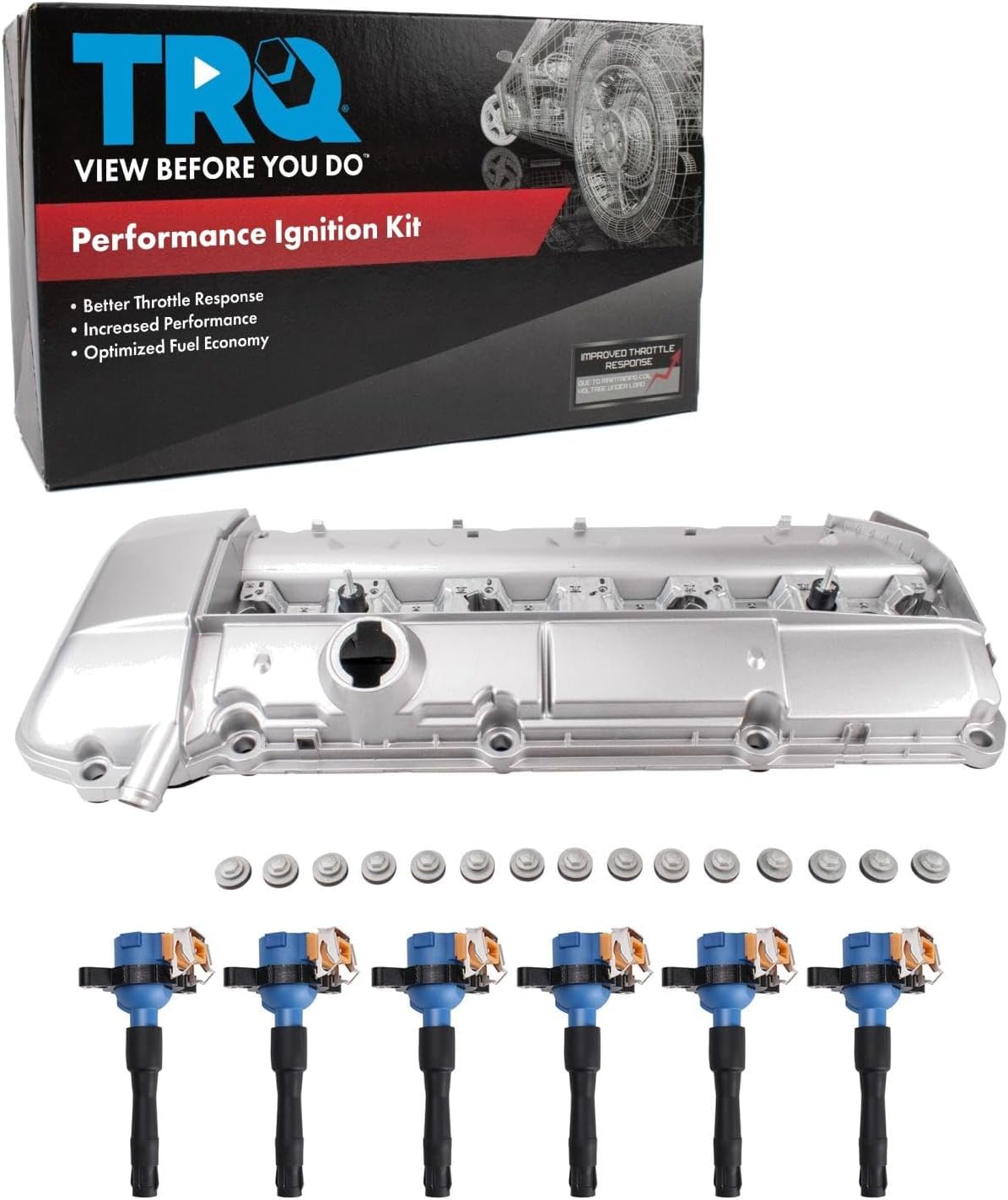 TRQ Ignition Coil Kit 7 Piece Valve Cover Compatible with 1999-2000 BMW 323i 2000 323Ci 2001-2002 325Ci 325i 325xi 330Ci 330i 330xi 530i 2001-2003 X5 1999-2002 Z3