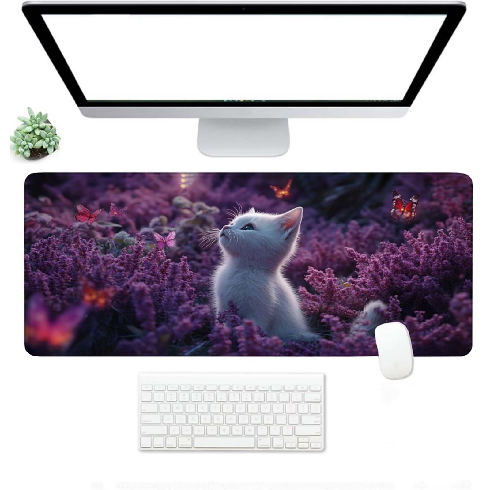 Podkładka pod mysz XXL 1500 x 800 x 3 mm, fioletowa duża podkładka pod mysz z wodoodporną i gumową antypoślizgową podkładką pod mysz dla kota pod ręką zszyte krawędzie, poprawia precyzję i szybkość
