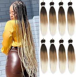 Leeven Pre Stretched Braiding Hair 36 Inch 8 Packs Professional Soft Yaki braiding Hair For Butterfly Braids Hot Water Setting Synthetic Crochet Box Braids Hair Extensions (1B/27/613#)