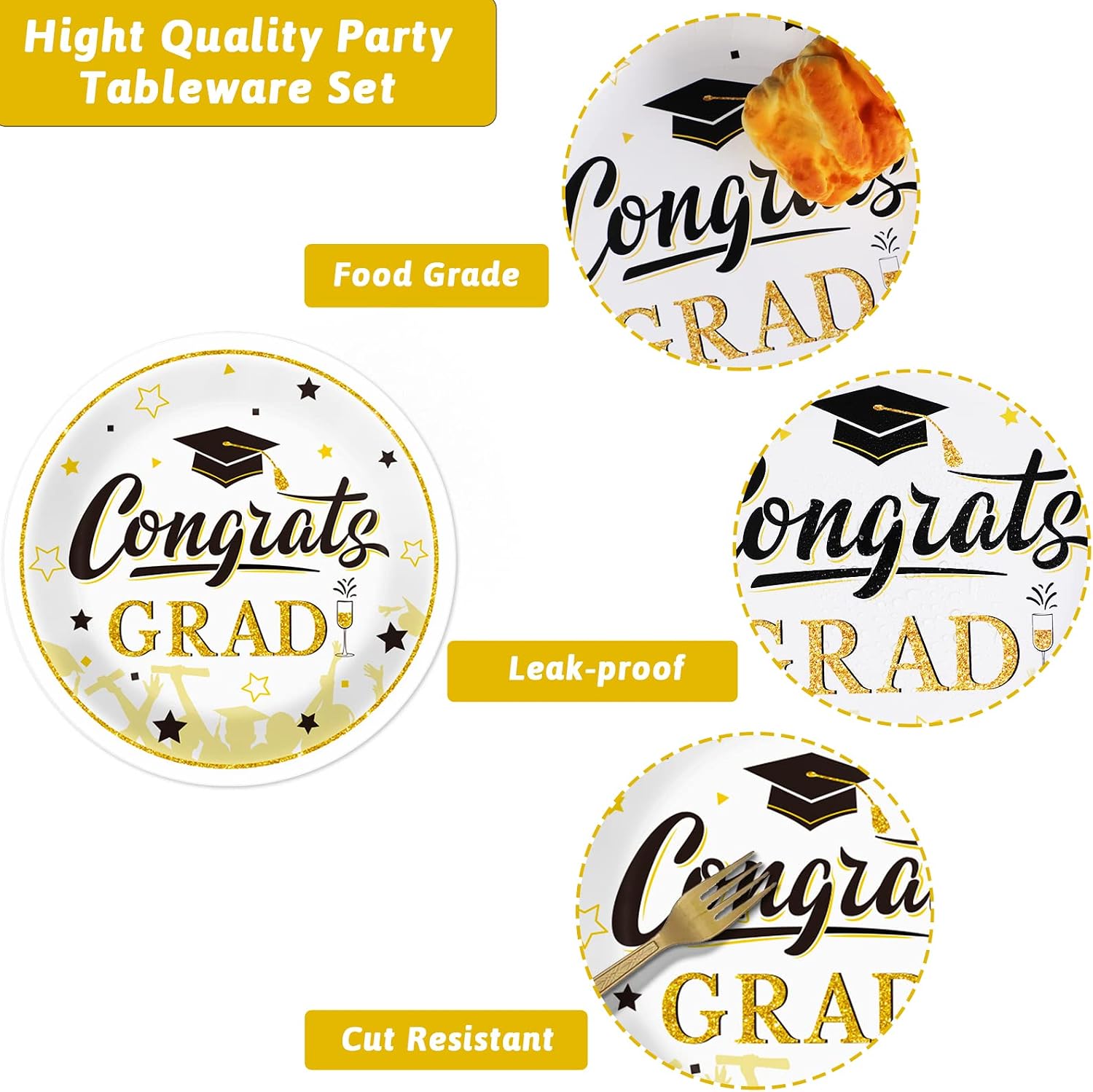 Wiooffen 50 Guests Graduation Party Plates Napkins Supplies Set Congrats Grad Class of 2026 Disposable Dinnerware Tbeleware Grad Party Decoration Favors,Black and White