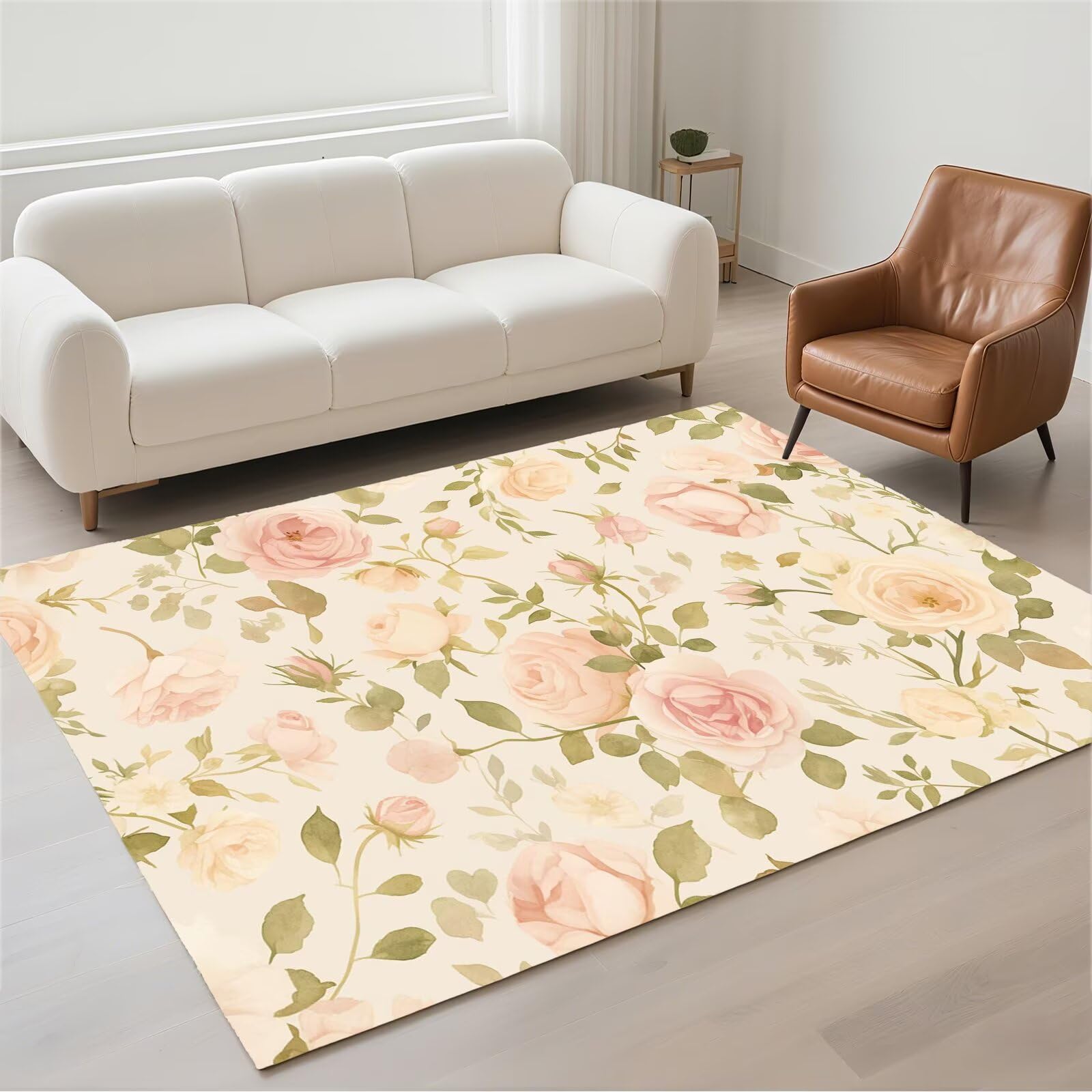 Tapis salon lavable moderne 50x80cm beige avec dossier antidérapant pour chambre