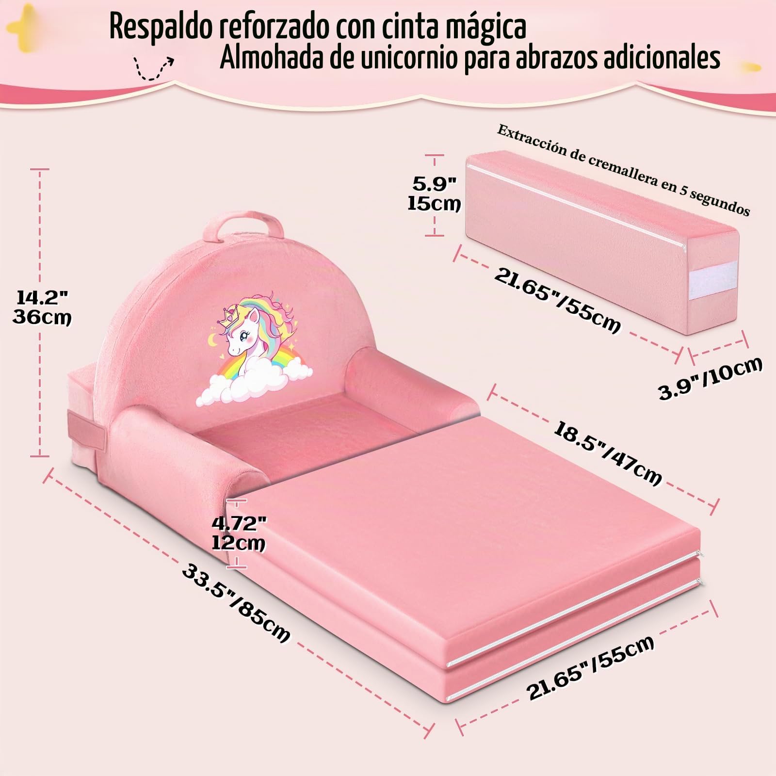 Sofá Infantil, 2 en 1 Silla Plegable para niños, 150cm Suave sofá de Terciopelo de Cristal para los niños pequeños para el Dormitorio, Sala de Estar