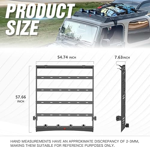 Miniatura 9 de Cesta de carga para techo con 4 barras de luz LED compatibles con Jeep Wrangler JK JL Unlimited 2007-2024 y Gladiator JT de 4 puertas,