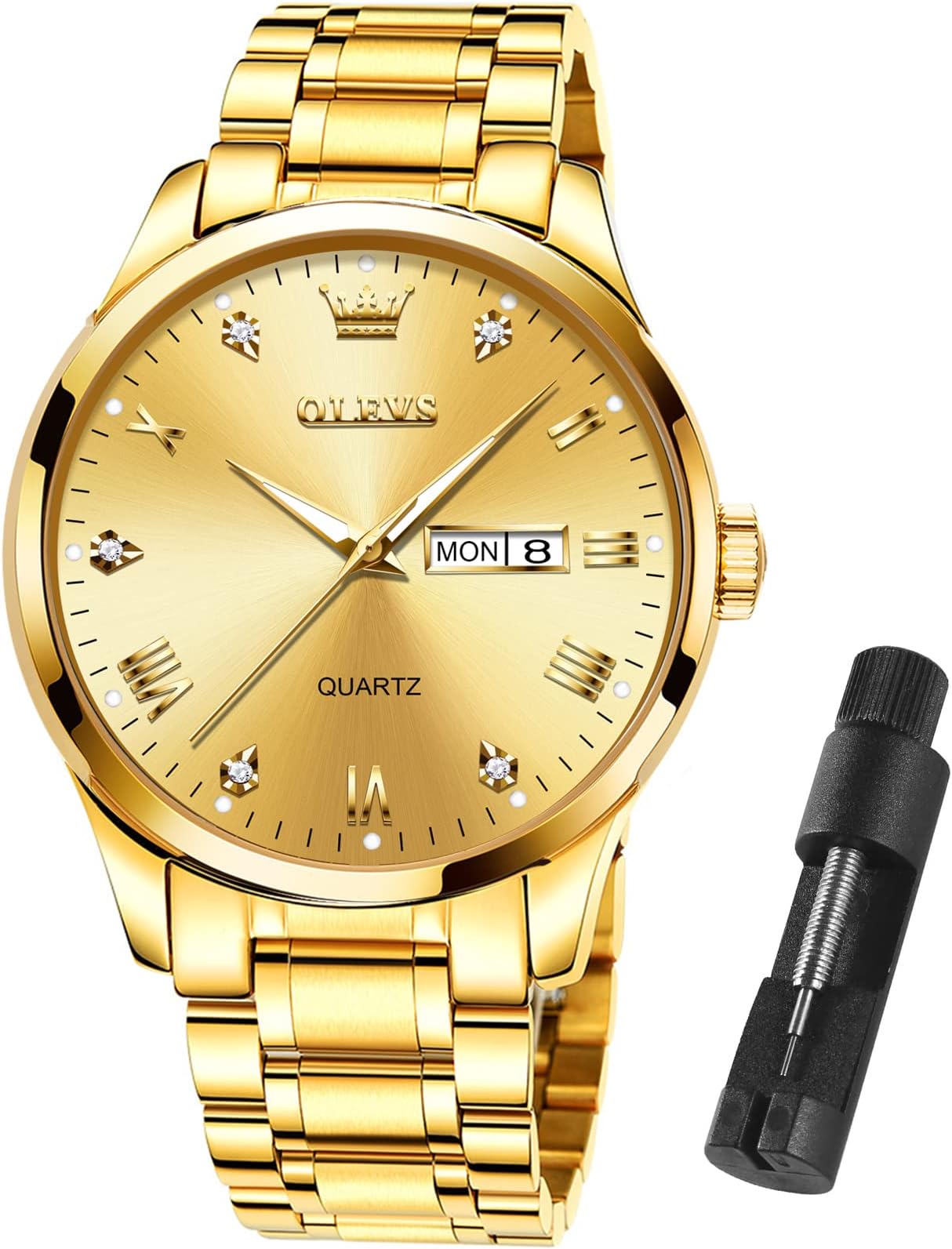 Mens Gold Watches Waterproof Stainless Steel Lightweight Watch with Date Classic Luxury Dress Watch for Men Gold White Blue Green Dial