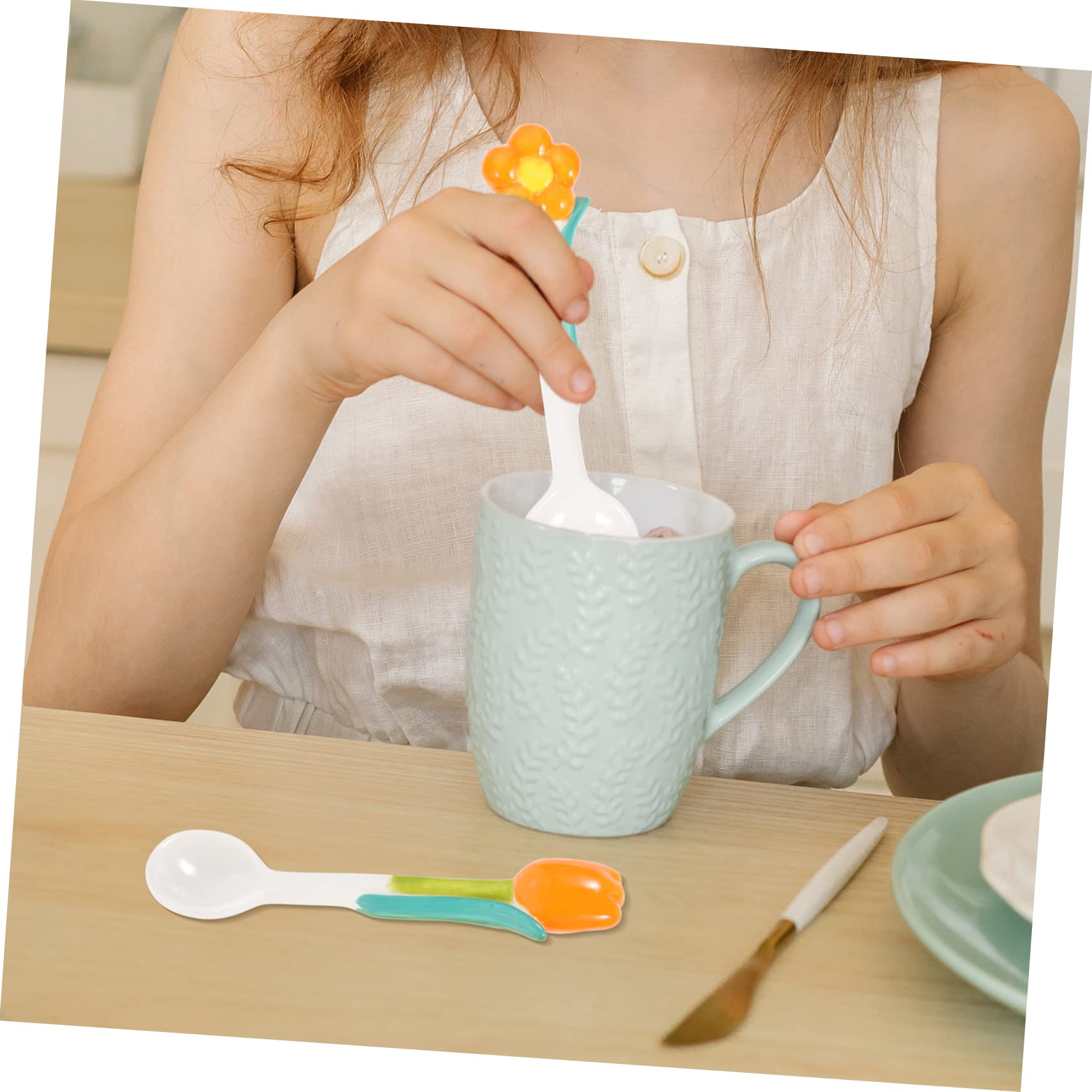 Amosfun 6 Pz Cucchiaio Cucchiai Per Mescolare no Di Zucchero Per Il Caffè no Da Caffè o Da Tè Da Cibo Di Uova Cibo Domestico Orange Porcellana