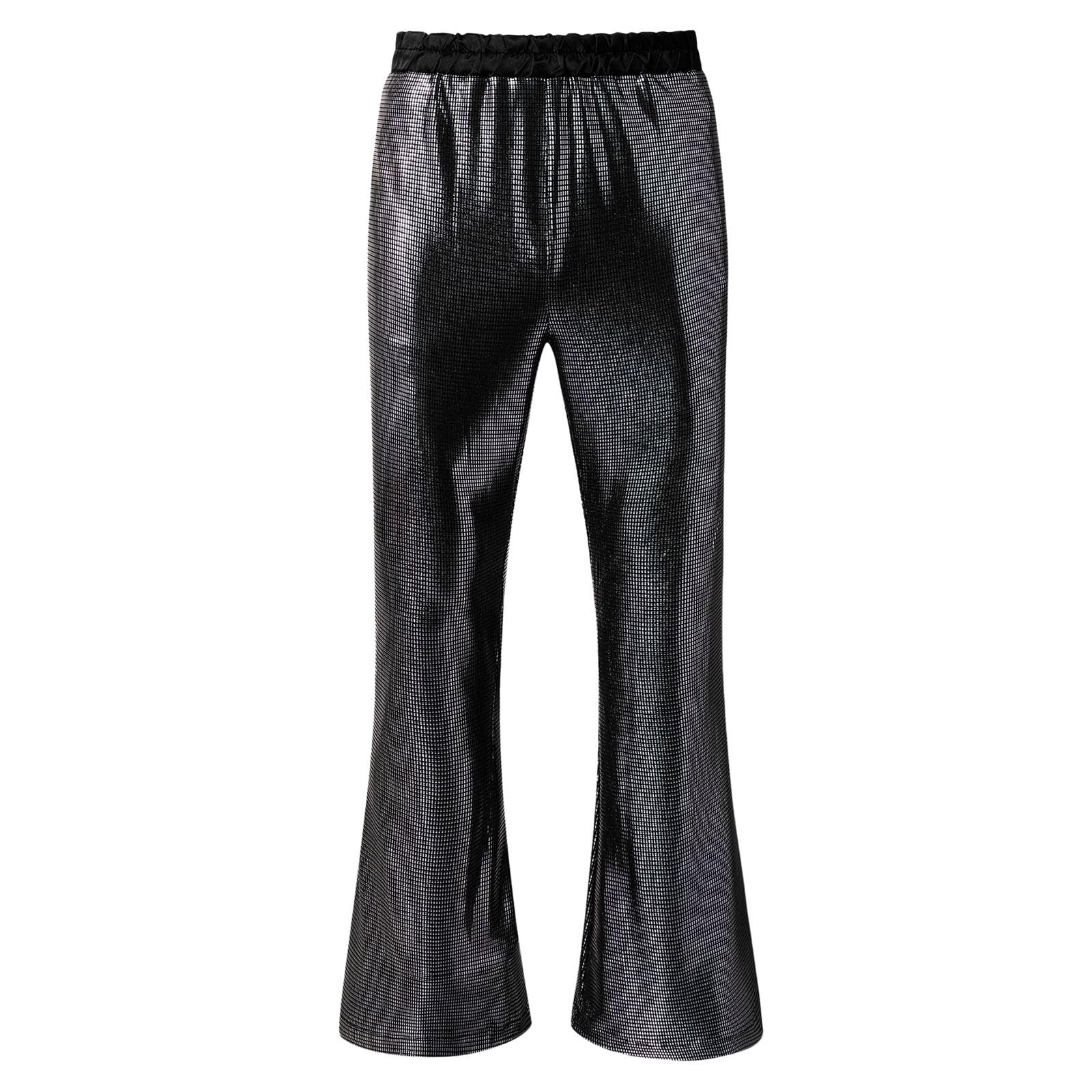 Genérico Pantalón de Jazz Pantalón de Baile Festivos Ropa de Club Nocturno Pantalones con Lentejuelas Pantalones Acampanados de Hombre Años 70 Atuendo Brillante Hippie Disco