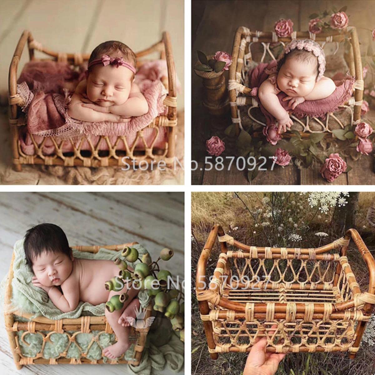Puntelli per Fotografia Appena Nato Sedia per Cesto in Rattan retrò Sedia per Neonato Recien Neonata Ragazzo in Posa Letto Sfondo Accessori per Fotografia-Cesto Rotondo