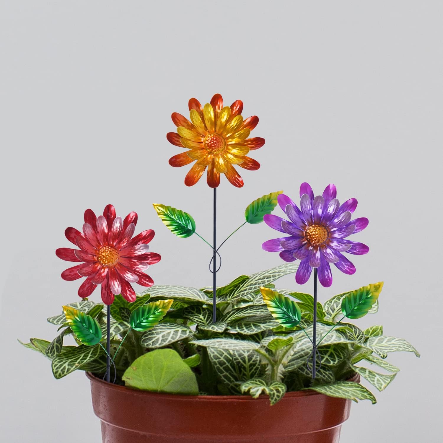 Topadorn Metal Flower Garden Stake Decor,Waterproof Metal Colorful Sunflower Daisy Stick for Yard,Patio Decoration,Set of 3 : Patio, Lawn & Garden