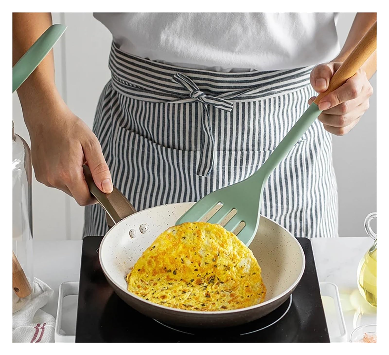 Espátula de silicona, sartén antiadherente, mango madera, cuchara cocina resistente al calor for verduras, herramienta(Grey 6 sets)