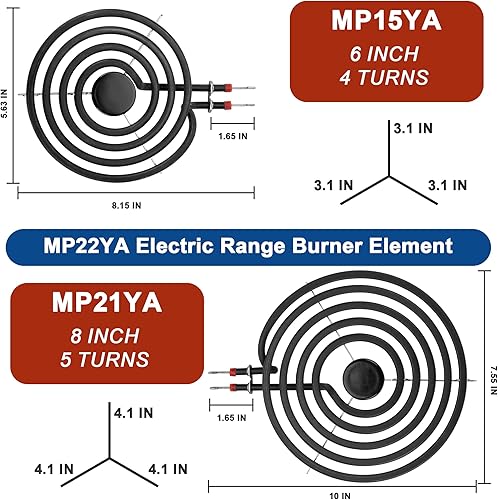 Miniatura 4 de Bobina de quemador de estufa eléctrica Elementos MP15YA MP21YA y 5304430150 5304430149 Porcelana Negro Reemplazo de sartenes de goteo para ken-more